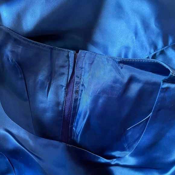 Vtg 1950s 60’s Royal Blue Satin Wiggle Dress Evening Dress Small - Picture 5 of 8